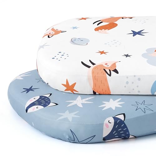 Image of Stretch Fitted Bassinet Sheet Set BROLEX 2 Pack Cradle Sheets for Bassinet Pad/Mattress,Unisex Boys Girls,Ultra Soft,Starry Fox