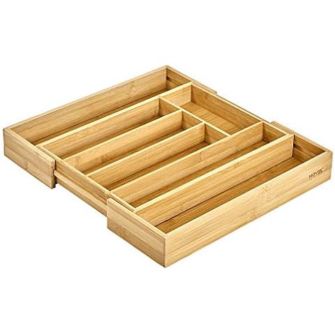 Novel Solutions Expandable Bamboo Cutlery Holder Tray Kitchen Utensil Silverware Drawer Organizer Dividers brown DS-5950 large Cover