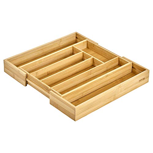 Novel Solutions Expandable Bamboo Cutlery Holder Tray Kitchen Utensil Silverware Drawer Organizer Dividers brown DS-5950 large