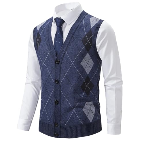 Bollrllr 2024 Winter Men's Retro Sleeveless Button Cardigan Vest V-Neck Warm Knitted Large Size Vest
