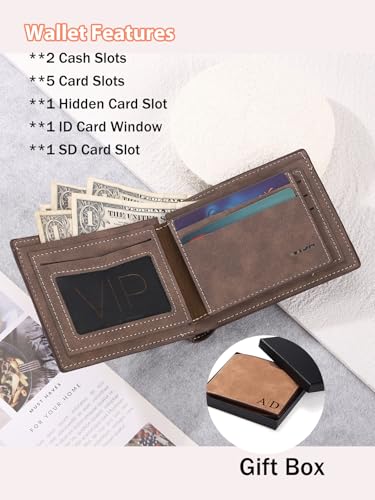 Zysta Personalized Wallet for Men Custom Leather Wallets with Engraved Name & Initial Ideal Gift for Husband Dad Birthday Anniversaries Father's Day Gifts4