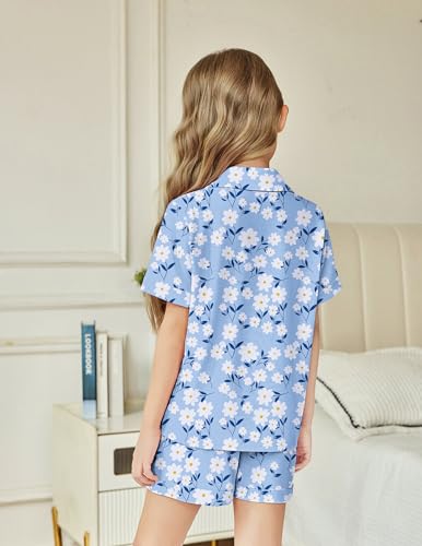 Image of Arshiner Girls Pajamas Sets Short Sleeve Kids Pjs Button Down Sleepwear | Cute Printed Pajamas for Little & Big Girl, Lightweight Comfy Fabric, 2-Piece Outfits, Perfect for Lounge Pajamas Party