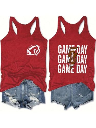 Game Day Shirt Women Funny Football Graphic Tank Vintage Sport Season Sleeveless Tee Tops (Red,M)
