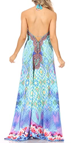 Image of Sakkas Lizi Womens Maxi High-Low Halter Handkerchief Long Dress Beach Party