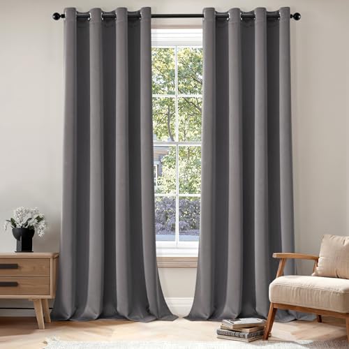 EMEMA Cortinas Opacas 2 Piezas Cortinas 140x245cm Salon Blackout Cortinas para Moderno Dormitorio con Ojales Termicas aislantes Frio y Calor Gris