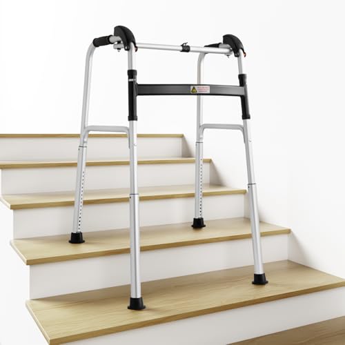 NORTTA Foldable Stair Climbing Walker for Seniors, Adjustable 4-Leg Height Safety and Convenience Silver