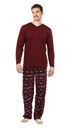 i-Smalls Mens Winter Pyjama with Jersey Top & Fleece Trousers (L) Red