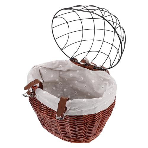 VALICLUD 藤編前かご 自転車バスケット ペットキャリー 取り外し可能 ワイヤーメッシュカバー付 小型犬 猫用 多機能 ショッピング対応 通勤耐
