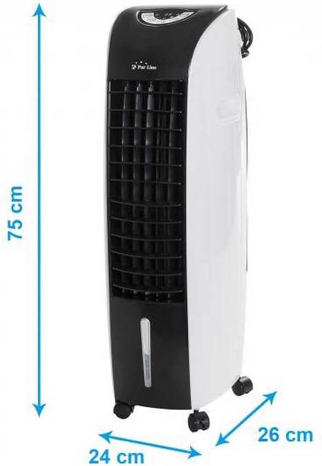 後方 view of the air cooler with the filter cover open, showing the cellulose evaporation pad
