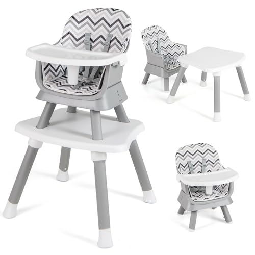 COSTWAY 6 in 1 Convertible Highchair/Table Chair Set/Booster Seat/Toddler Chair with Safety Harness, Removable Tray (Grey, 58x58x98cm)