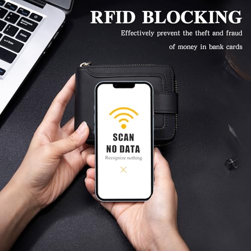 Image of Genuine Leather Zipper Wallet for Men RFID Blocking Large Capacity Classic Wallet with Coin Pocket ID Window, Black