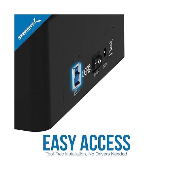 SABRENT SSD HDD 2,5 3,5 Zoll Docking Station, festplatten gehäuse, USB 3.2x1 offline Klon, sata zu USB Enclosure mit Netzteil 12v, extern Adapter case mit 1.8m Kabel, (2 Bay) Werkzeuglose – Bild 5