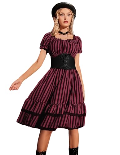 Image of Scarlet Darkness Women Goth Steampunk Pirate Corset Midi Dress
