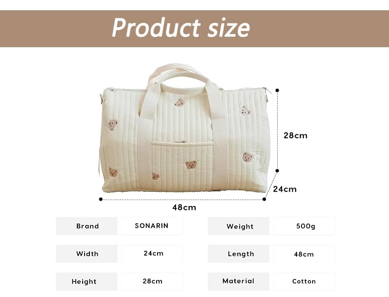 Generisch Embroidery Baby Changing Bag, elegante borsa da viaggio in cotone, grande capacità, borsa da viaggio, borsa per la mamma, borsa per la mamma, borsa portatile leggera, borsa per la mamma con