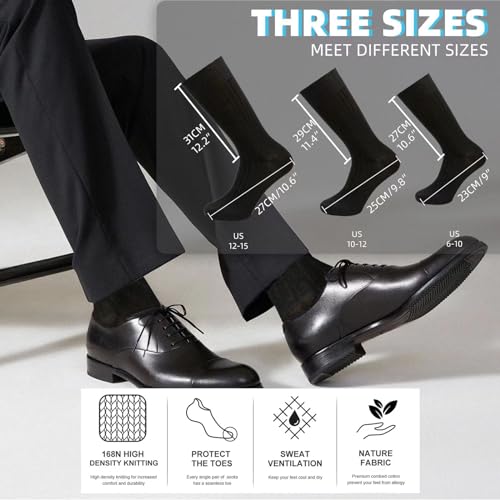 Men's Boy's Seamless Dress Socks-Comfort Lightweight Business Cotton Crew Sock 3-6 Pack3