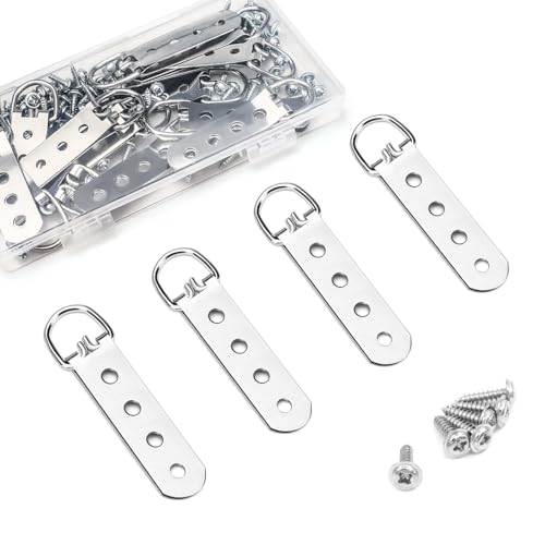 Image of 20 Pack D Ring Picture Hangers with Screws, Heavy Duty 4 Holes Picture Hanging Hardware Picture Hooks for Painting Clock Mirror Photo Artwork Picture Frame with Box