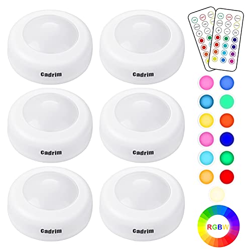 Lampe Placard/Armoire,Cadrim Veilleuse LED RGB 13 Couleurs Lampe à Led Luminosité Réglable Pour Cuisine, Chambre,Coiffeuse,Couloir Alimenté par Batterie(non inclus) avec 2 Télécommande, 6 Pack