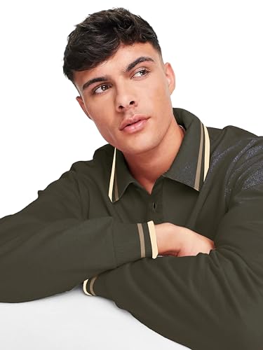 Image of Jump Cuts Mens Printed Polo Neck Full Sleeve Oversized Fit Cotton Blend Polo T-Shirt Large for Men