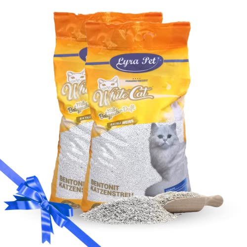 White Cat 2 x 15 L Katzenstreu mit Babypuder Duft Klumpstreu staubarm + Geschenk Cover