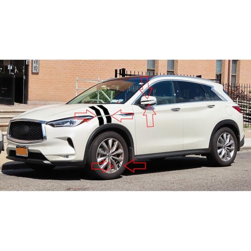 Image of x xotic tech Auto Universal Racing Style 4Pcs Front Hood Fender Double Hash Stripe Stickers + 6Pcs Reflective Tire Rim Safety Warning Stickers+ 4Pcs Rearview Mirror Slash Mark Decals Set (Black)