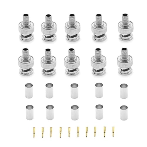 JZK 10er-Pack BNC Crimp-Stecker für RG59 Koaxialkabel, 50 Ohm männlicher BNC-Anschluss für RF-Antenne, Amateurfunk, WLAN – Robuste 3-teilige Konstruktion