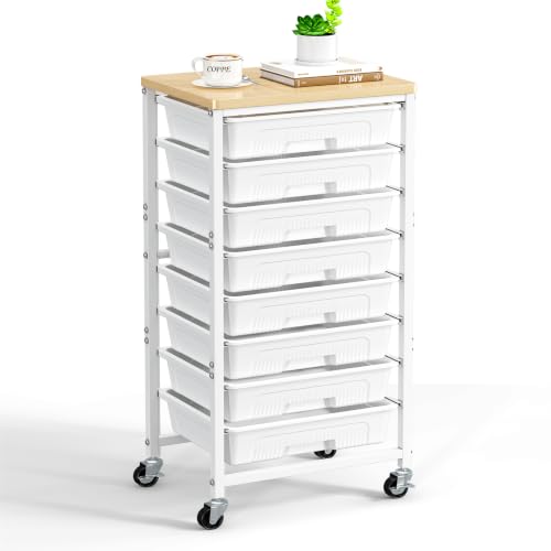 caktraie Rolling Cart, 8 Drawers White