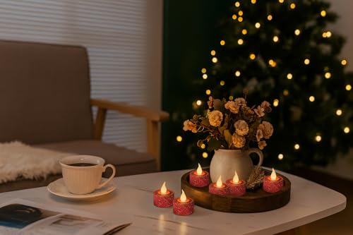 Image of FURORA LIGHTING Red Glitter Flameless Tealights - 1.45 inch W x 1.57 inch H, 12-Pack, Batteries Included