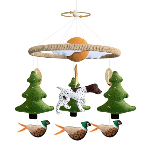 Teeloray Baby Mobile for Crib Hunting Baby Crib Mobile for Boys Girls Handmade Felt Woodland Nursery Decor Infant Bedroom Hanging Pheasant Dog Hunting Decor for Bassinet Gender Reveal Newborn Gifts