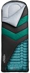 Sac de couchage avec Pad intégré (AirPack Sommeil) - Plaque de couchage gonflable tout-en-un et couverture Zip-Up pour le camping avec pompe à pied intégrée (noir/vert) 210x80cm