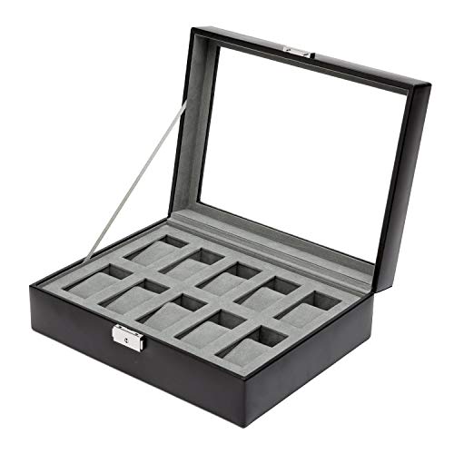 Wolf Heritage 10-Piece Watch Box With Glass Cover, Black #TOP3