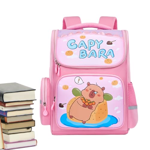 Linda mochila capivara – adorável mochila capivara – bolsa divisória à prova d'água design mochilas escolares para crianças, meninas e meninos, Rosa claro, Refer to description