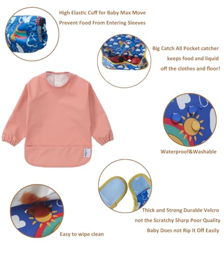 2 Pack Baby Bibs for Eating,Baby Bibs,Mess Proof Baby Bib,Full Sleeve Bib,Waterproof Bib for Toddlers2