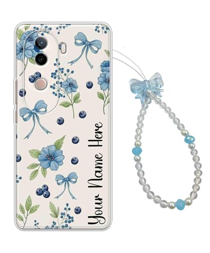 Image of COBERTA Name Customized Back Cover for Vivo V40e 5G Back Cover Personalized Case with Phone Charm Chain Strap Beads & Pearls for Girls Stylish - Bows and Flowers Floral - CUSTD16956