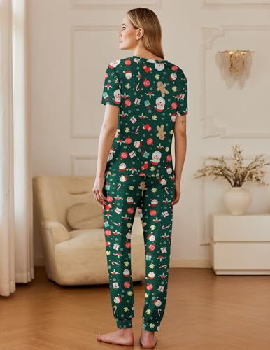 Image of Ekouaer Pajamas for Women Set 2 Pack Lounge Set Short Sleeve Pjs Joggers Long Pants Loungepwear with Pockets