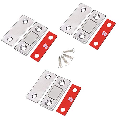 Gabinete magnético de puertas de armario, ultradelgado, adhesivo, imanes de 6 con tornillos, cierre de puerta de acero inoxidable para puertas correderas, ventanas, armarios, cocina