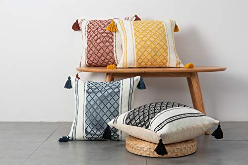 Blue Page SQ1097-BLUE-45X45 Set Of 2 Boho Neutral Decorative Throw Pillow Covers 18X18 Inch, Cotton Woven Diamond Jacquard Pattern Pillow Cases For Couch Sofa Bedroom Car, Modern Accent Square Pillowcase, Blue thumb #8