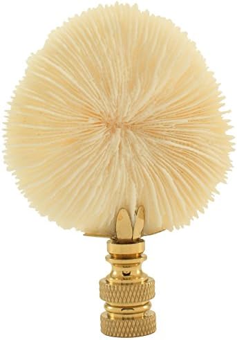 Mushroom Coral Lamp Shade Finial 3.5in Tall Marine Theme Screw on Topper Beige Real Coral Brass Base