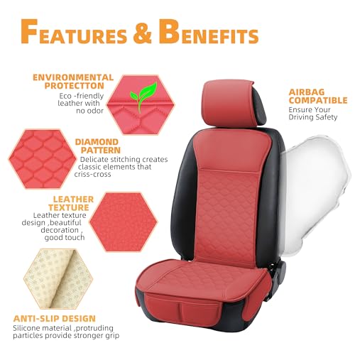 Image of Elantrip 2PCs Front Car Seat Covers Leather Car Seat Protector Universal fit for Most Cars SUVs and Trucks Water Proof Seat Protector Red