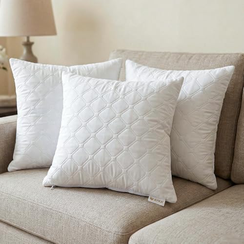 Image of AYKA Microfiber Cushion Filler Set of 3 (16 x 16 Inch) | Soft & Fluffy Sofa Cushions Inserts | Premium Polyester Fiber Throw Pillows for Sofa, Couch, Bed & Living Room Decor | White