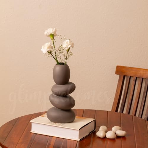 Image of Glimpse Homes Pebble Vase | Ceramic Flower Vase | 11 inch | Semi-Matte Finish (Greyrock (Grey))