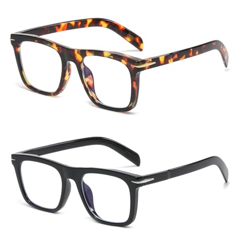 Image of LJCZKA Blue Light Blocking Glasses for Men Women Trendy Square Frame Oversized Anti Eyestrain Computer Clear Eyeglasses