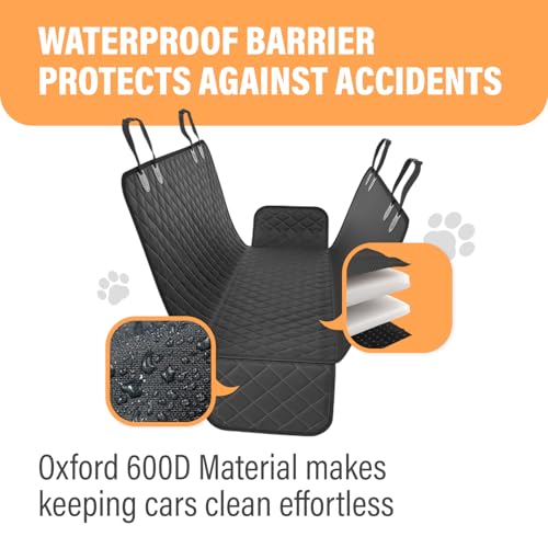 Active Pets Black Standard Dog Car Hammock Back Seat Cover, Waterproof Backseat Cover Protector for Truck Bench Rear of Sedans or SUVs, Essential Pet Supplies Vacuum or Wipe Clean, Machine Washable