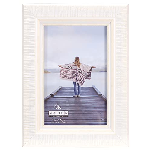 Malden International Designs 4x6 Rustic Ivory White Picture Frame