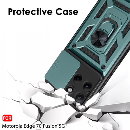 Image of TheGiftKart Tough Armor Bumper Back Cover Case for Motorola Moto Edge 70 Fusion 5G | Kickstand & Ring Holder | 360 Degree Protection Back Cover Case (PC & TPU, Sliding Camera Cover, Green)