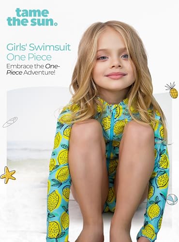 Tame the Sun Long Sleeve Girls' Swimsuit - Rash Guard with Frills, UPF 50+ Zipper Swimwear - Bathing Suit for Ages 3-122