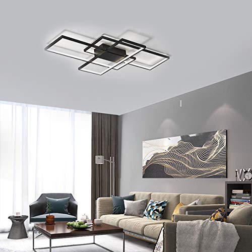 Jaycomey Led Ceiling Light,75W Modern Ceiling Lamp,3-Squares Acrylic Black Led Chandelier,Flush Mount Ceiling Light Fixture For Dining Living Room Study Kitchen,Cool White/6000K #TOP1