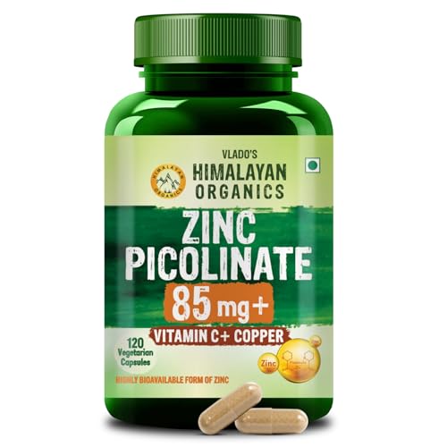 Image of Vlado's Himalayan Organics Zinc Picolinate with Vitamin C & Copper | Zinc Supplements for Men with 100% RDA Zinc | Immunity & Cellular Health Support - 120 capsules
