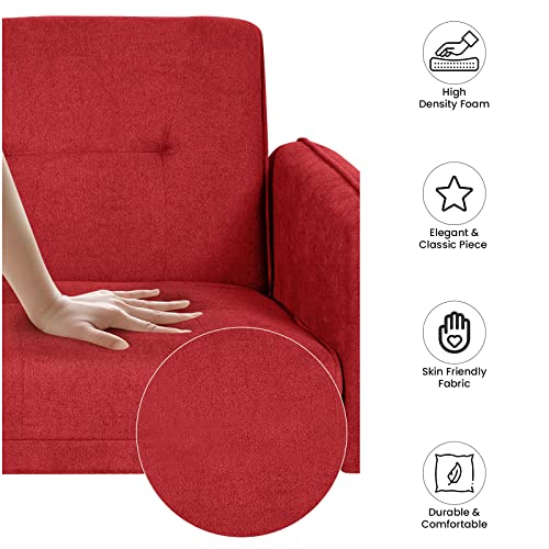 Awqm Futon Sofa Bed,Modern Upholstered Convertible Folding Sleeper Sofa,Recliner Futon Couch Bed With Armrests 2 Cup Holders,For Living Room,Apartment,72.4" L X 18.5" D X 29.9" H,Red #TOP6