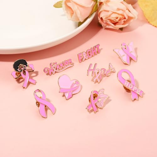 Image of Breast Cancer Awareness Pins for Women Enamel Pink Ribbon Lapel Pins Fight Breast Cancer Brooches Heart Hope Butterfly Brooch Pins Breast Cancer Awareness Jewelry Accessories Outfits