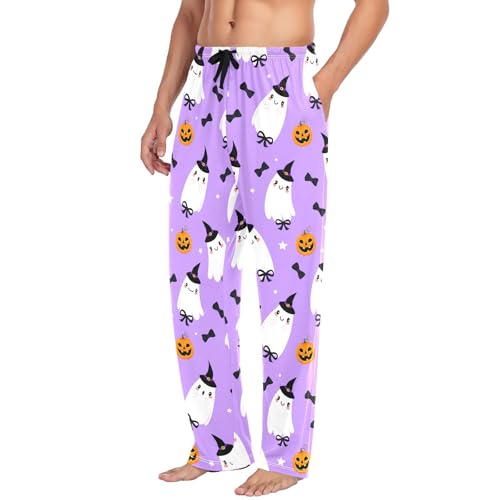 Spirits Black Bow Tie Men's Cotton Pajama Pants with Pockets and Drawstring Comfortable and Stylish,S4